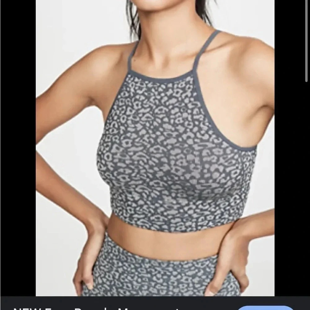 Free PeopleMovement High Neck Black and Grey Leopard Yoga Sports Bra M - Picture 2 of 10